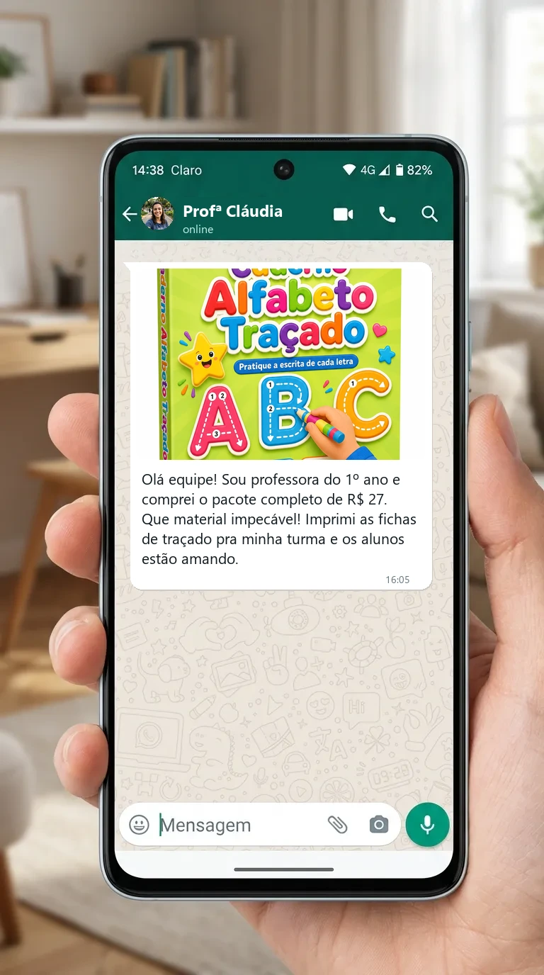 WhatsApp Profª Cláudia - Fichas de traçado aplicadas na turma